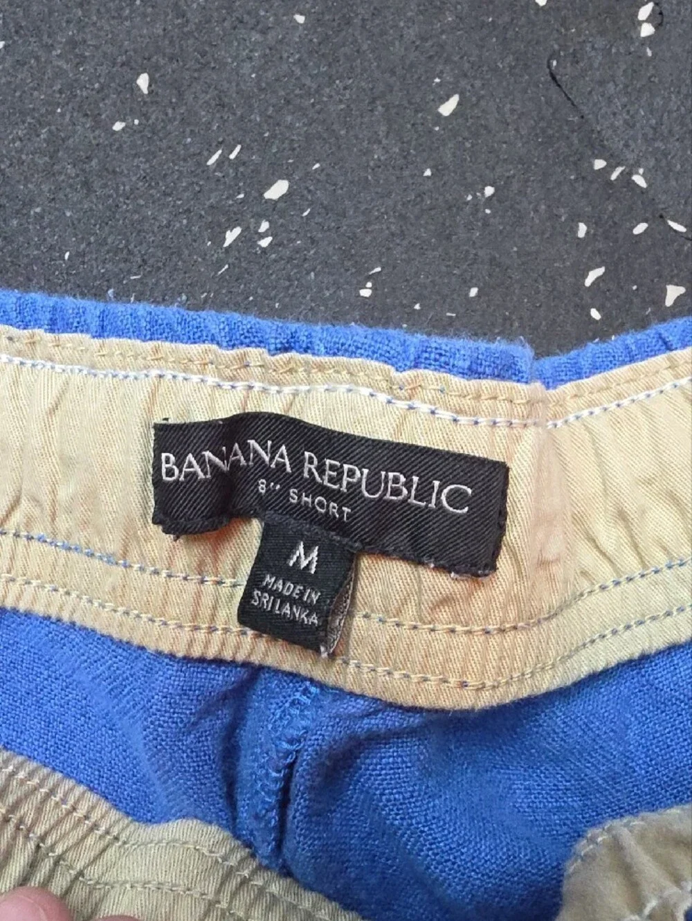 Banana Republic Men's Royal Blue Linen-Blend Swim Trunks with Beige Drawstring